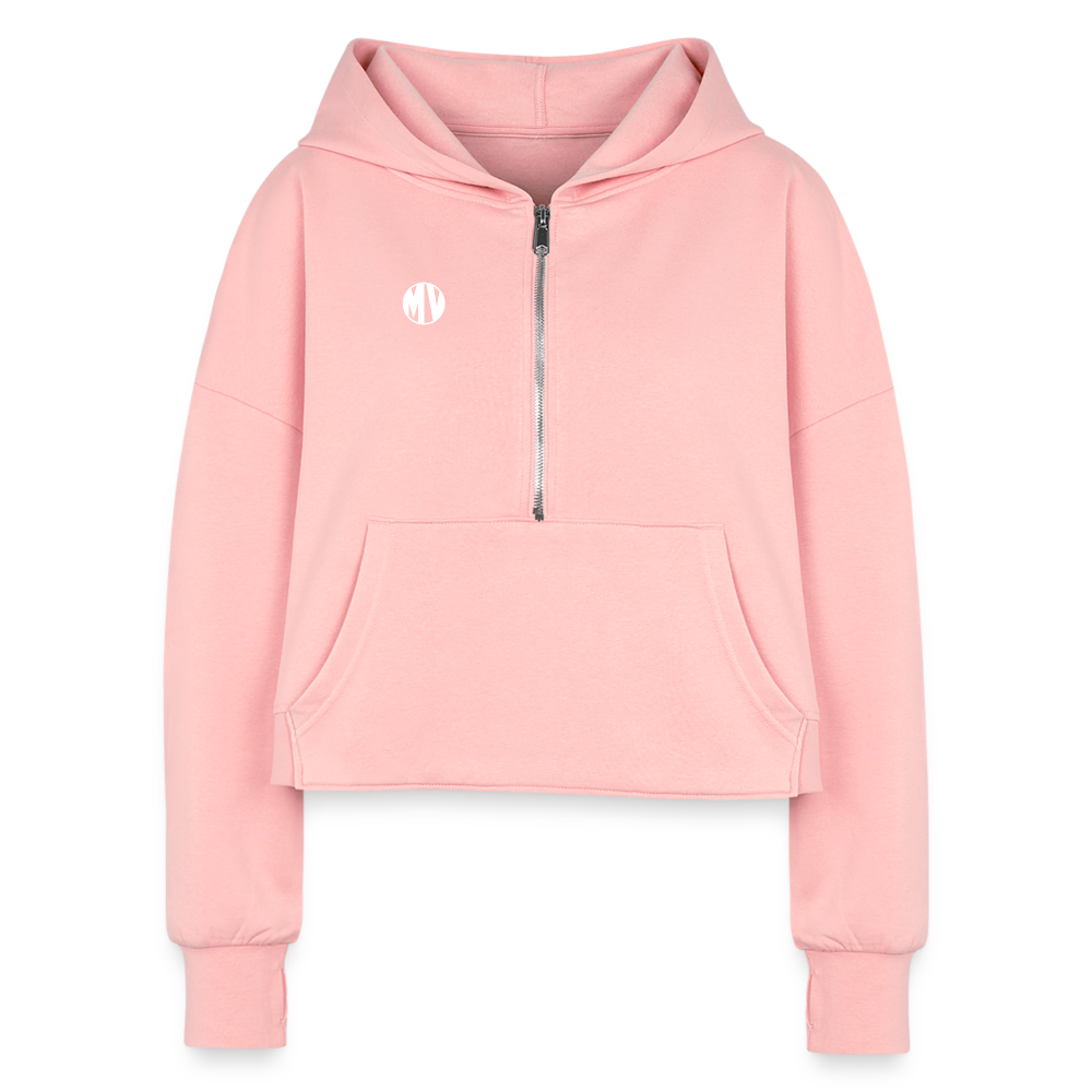 Women's Empowerment Half Zip Cropped Hoodie - light pink