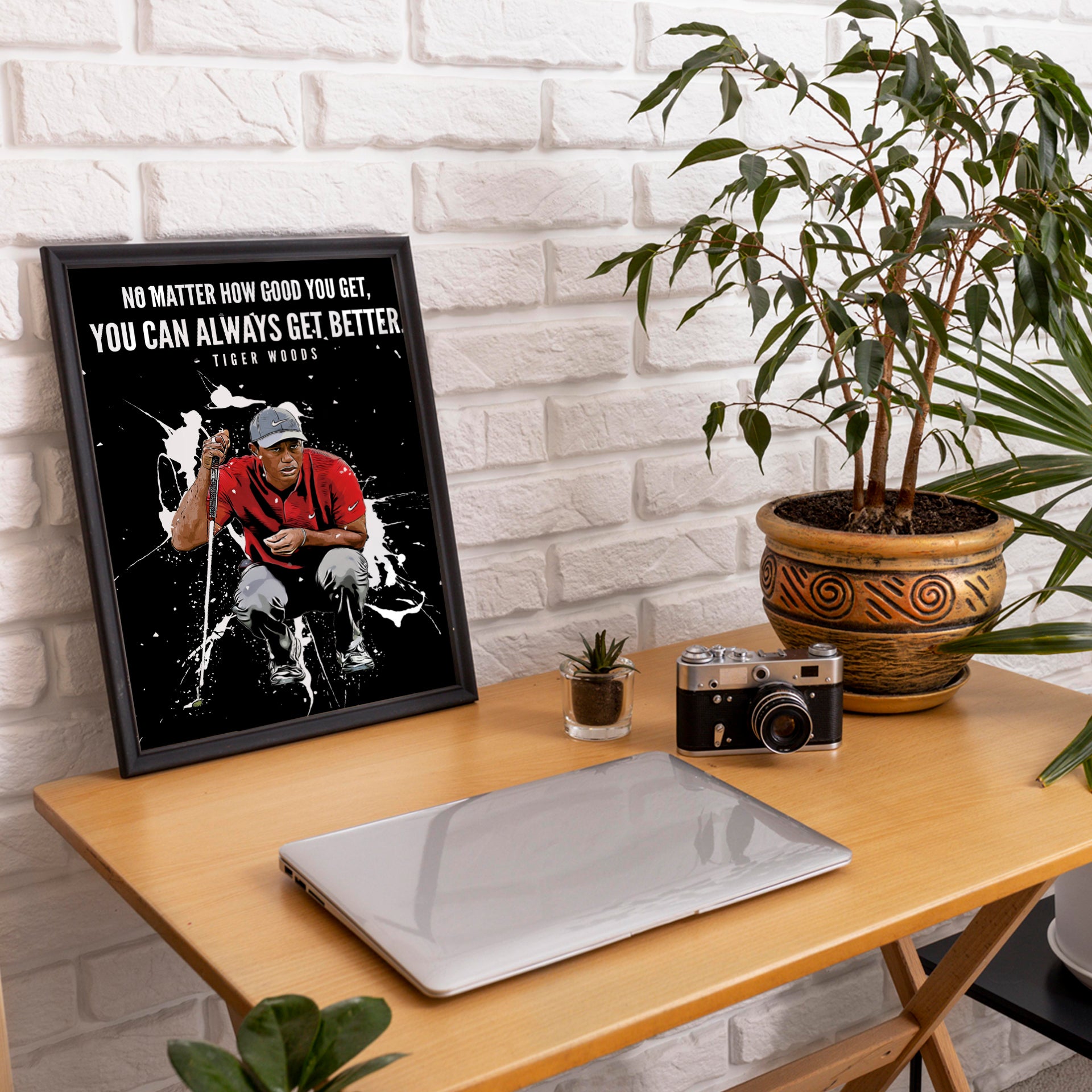 Tiger Woods Paint Splash Icon Framed Poster